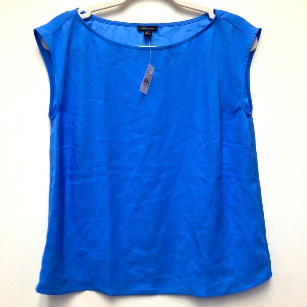 Ann Taylor Boat Neck Sleeveless Shell XS Royal Blue Professional Chic Top